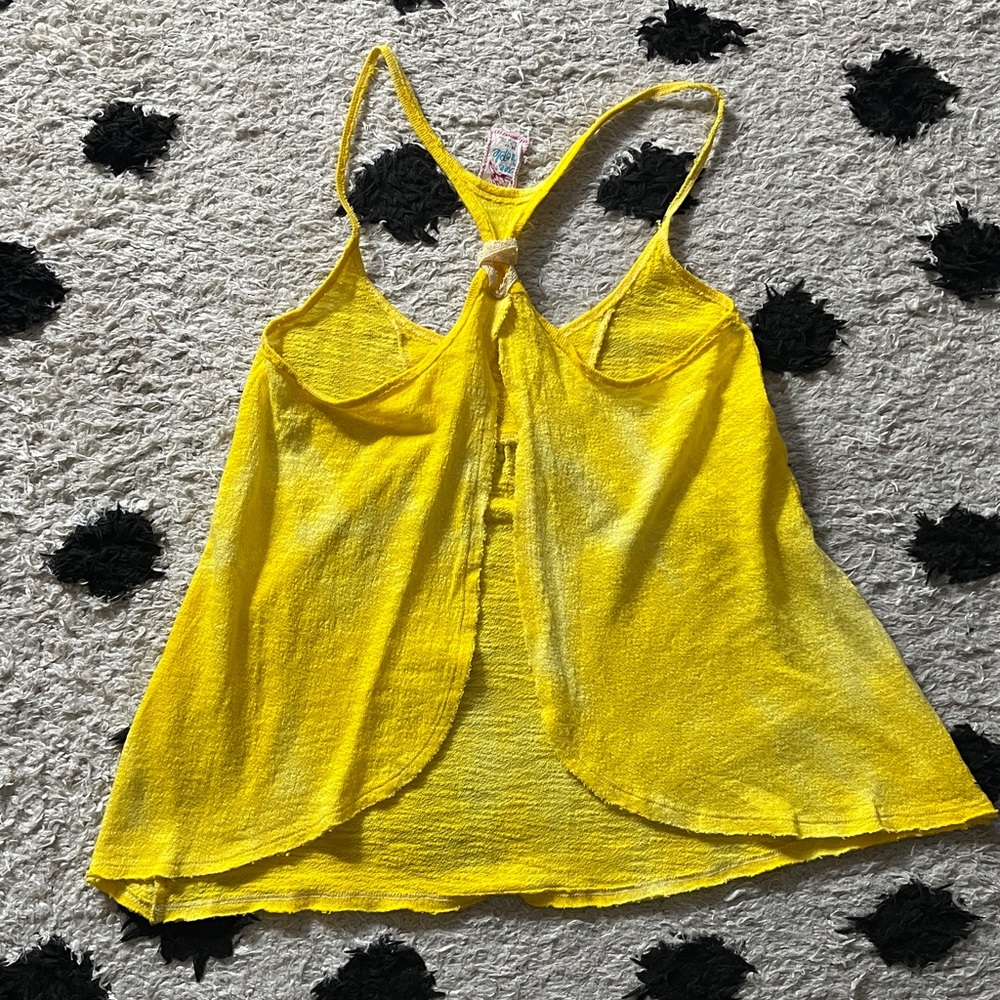 Free People size xs Yellow Tank Top with Stud Detail and open flow back - Picture 8 of 13